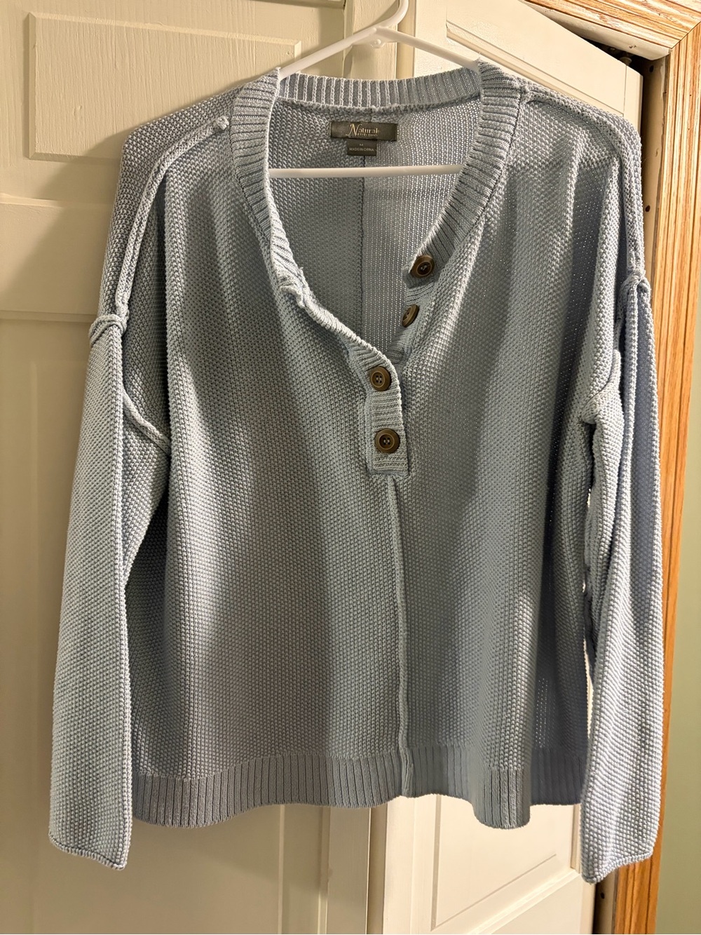 Natural Reflections Light Blue V-Neck Henley Sweater